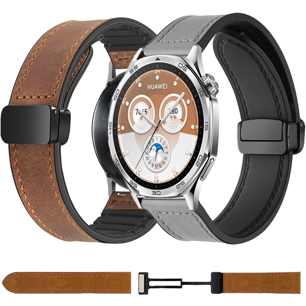

22mm 20mm Leather+Silicone Strap For Huawei Watch 4 3 Pro/GT5 Pro GT5 GT4 46mm Bracelet Belt for Samsung Galaxy Watch 7 6 5 Band