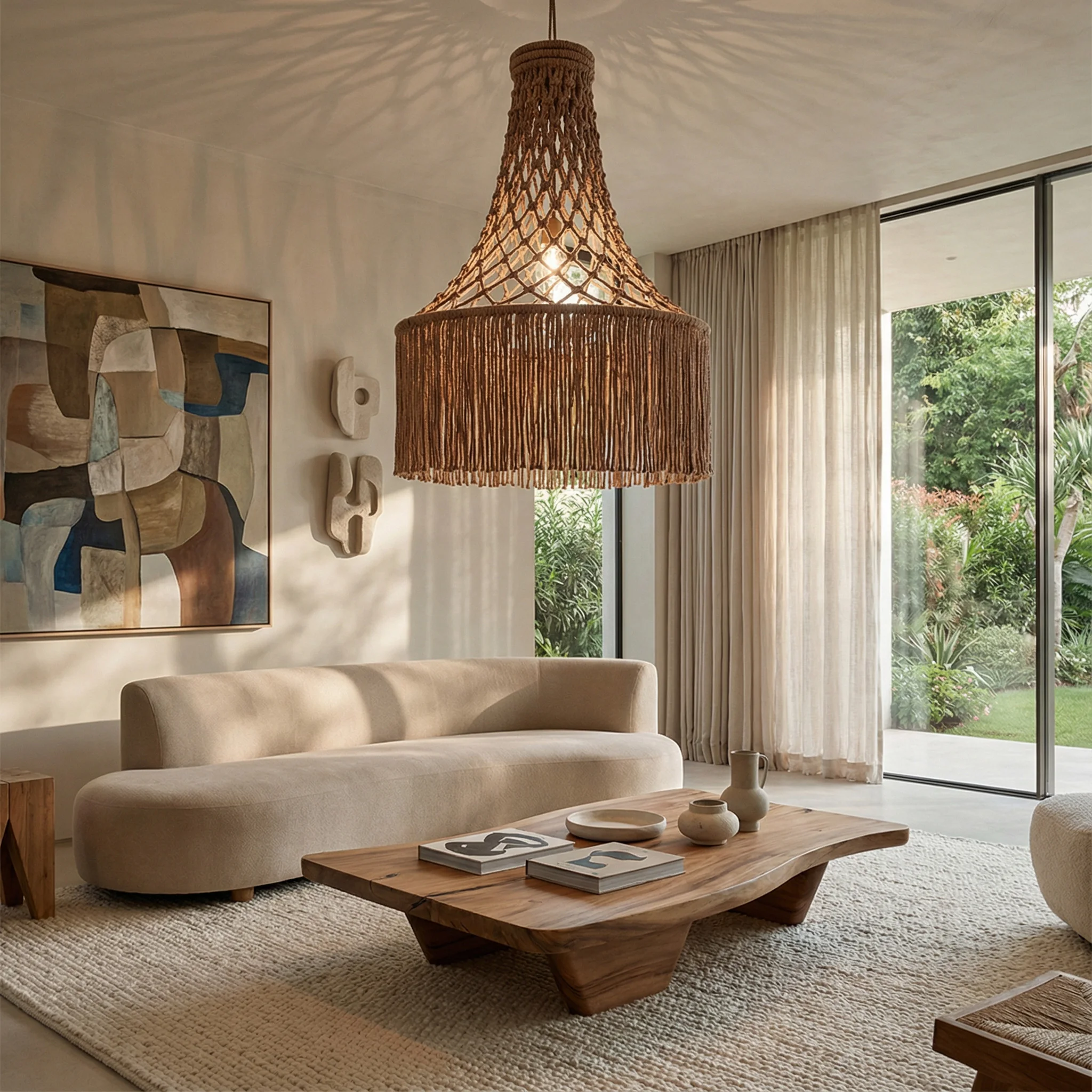 #￥Modern Overhand Knot Macrame Large Mexican Style for Bar Home Decoration with Functional Room Element Lamp Covers Shades