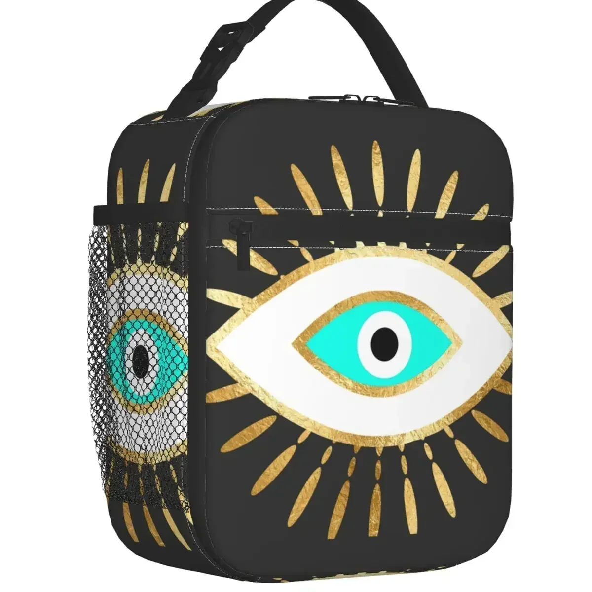 Greek Amulet Evil Eye Insulated Lunch Bags Thermal Bag Reusable High Capacity Tote Lunch Box with Side Pocket for Office Picnic