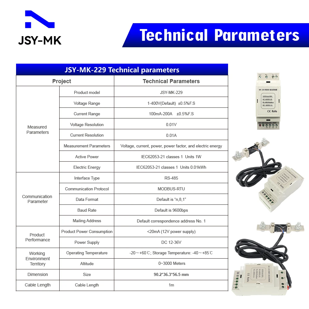 JSY-MK-229 200A DC Smart Meter Energy RS-485 Bidirectional Din Rail Single Phase Meter For EV Charging Metering Solutions