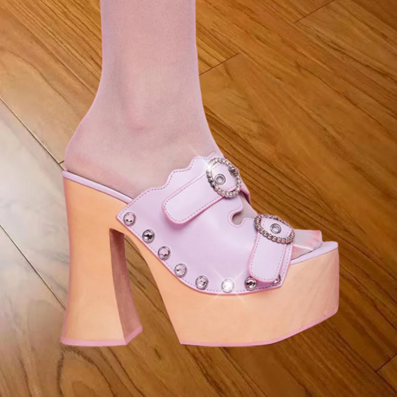 나무 패턴 슬립 온 플랫폼 샌들 Chunky Heel Peep Toe 패션 섹시한 멋진 2025 겨울 빅 사이즈 여성 신발 Zapatillas Mujer