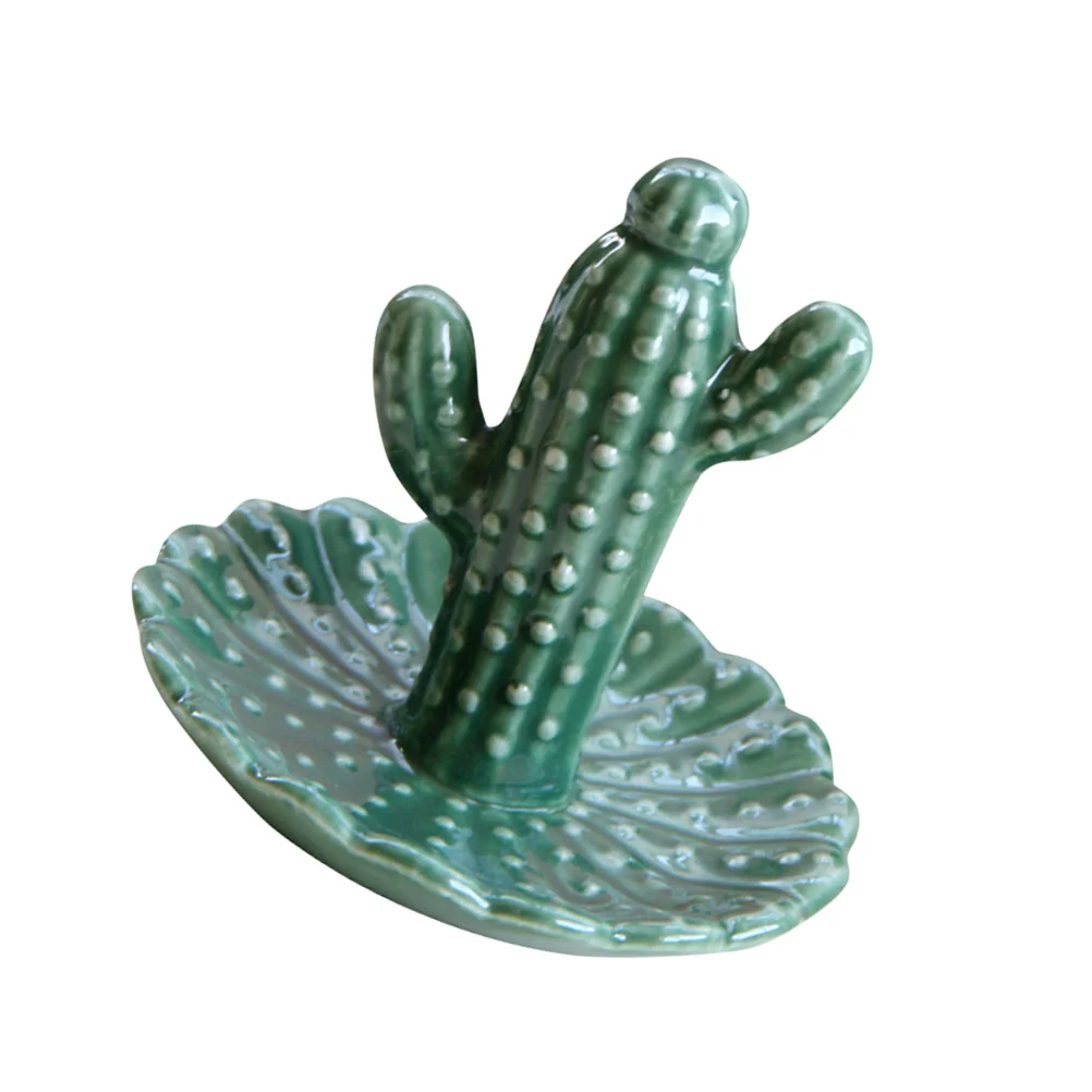 صينية مجوهرات من البورسلين على شكل صبار، حامل منظم مستطيل صغير للخواتم والأقراط والأساور لتخزين المفاتيح وتزيين الهدايا