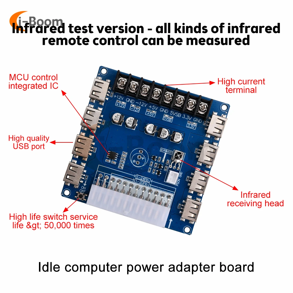 24 pinów obudowa komputera pulpitu ATX zasilacz Breakout moduł adaptera 8 portów USB na pokładzie moc wyjściowa obciążenia 3.3V/5V/12V