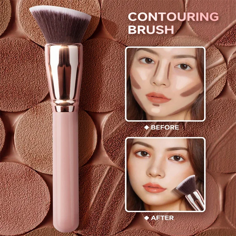 1pc rosa escova de contorno macio para destaque nariz & blush maquiagem multifuncional rosto reparação escovas & ferramentas luxo high-end presente