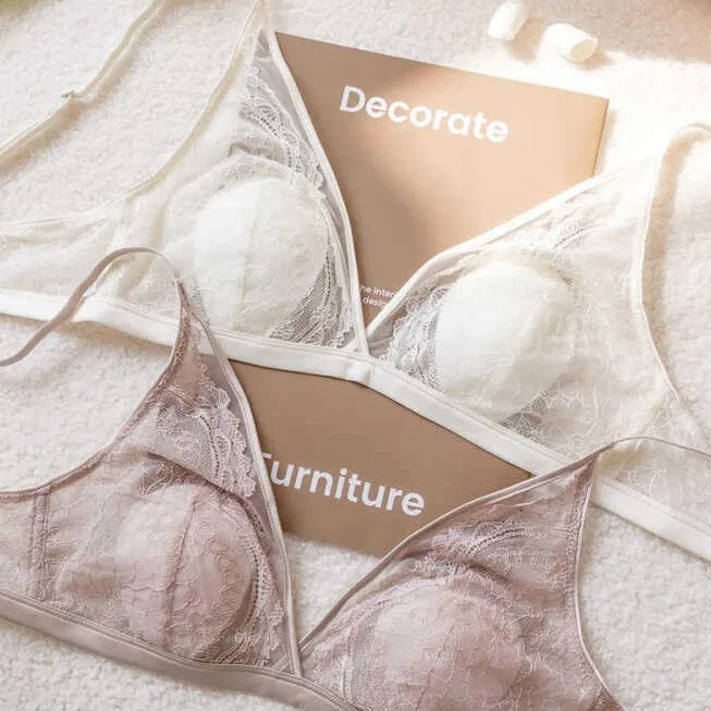 

Sexy Lace Bralette Thin Rabbit Ear Summer Trace Cup Underwear for Teen Girls Full Stage U-Neck Gathered Sponge Fabric