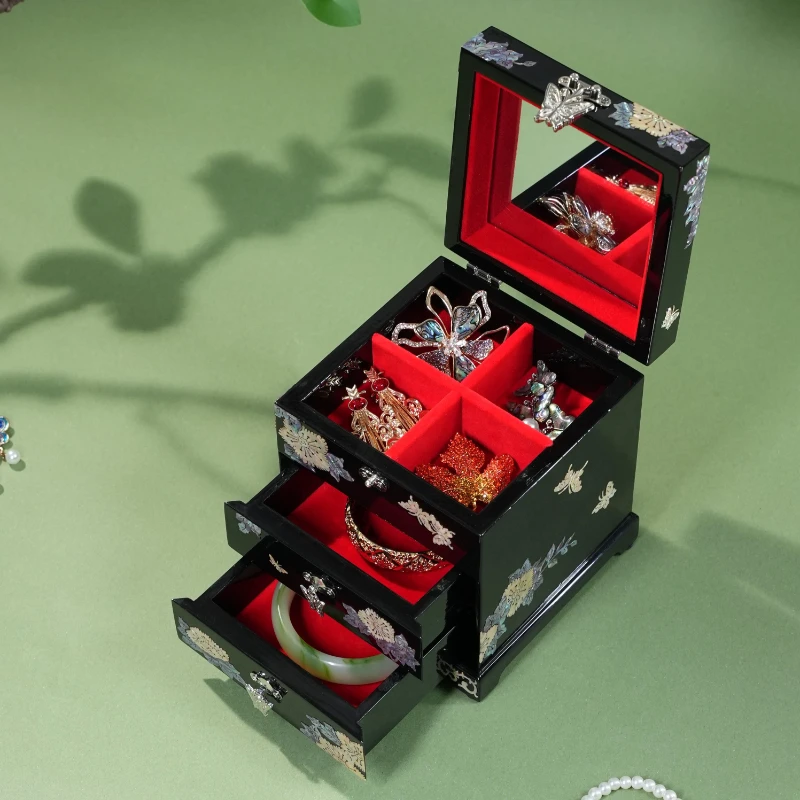 Luxury Jewellery Box Wooden Wedding Elegant Jewelry Storage Box Drawer Ring Necklace Display Organizer Wedding Holiday Gift