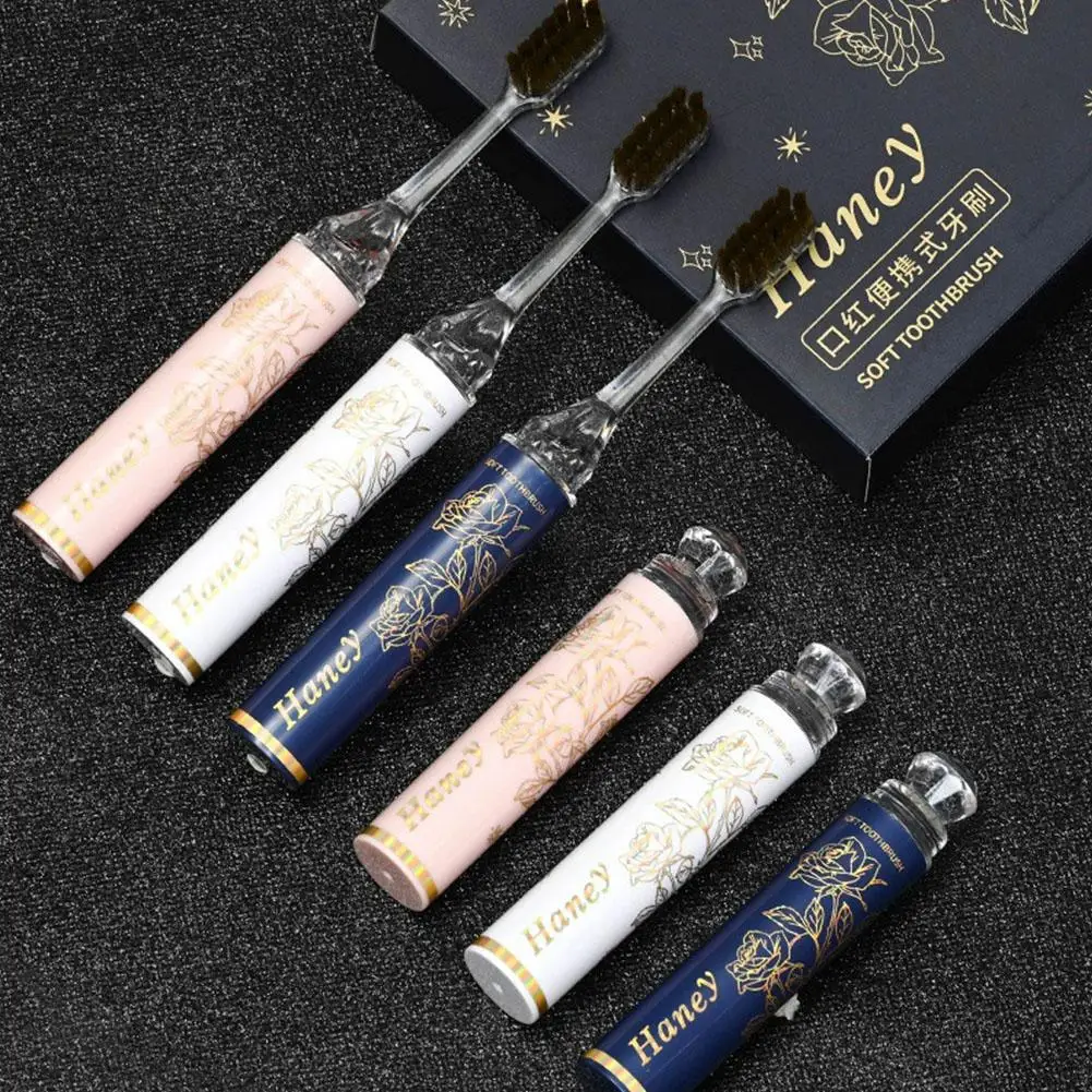 Luxury Lipstick Style Soft Hair Folding Toothbrush Portable Travel Toothbrush Gift Box Multiple Specifications 1pc/3pcs