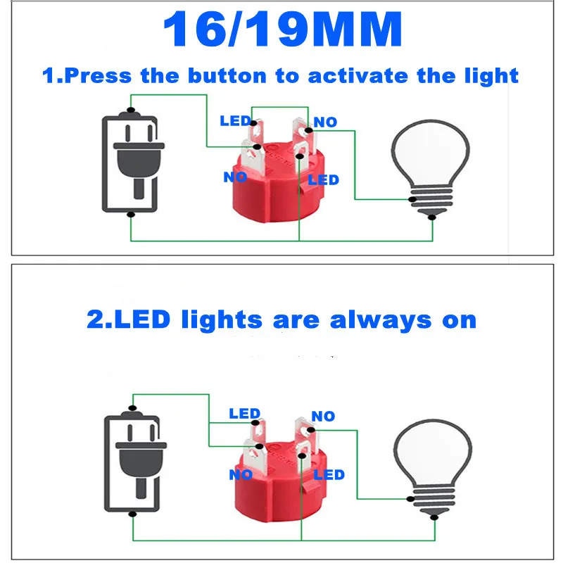 10A15A20A heavy current metal button switch 16 19 22mm automotive refit self-locking reset LED lamp start stop switch 12V24V220V