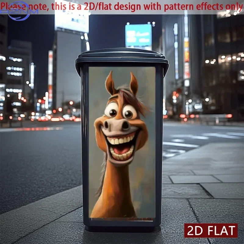 Funny Laughing Cartoon Horse Trash‑Can Sticker Size 31xcm Playful Cartoon Horse With Lively Eye‑Catching Facial Expression