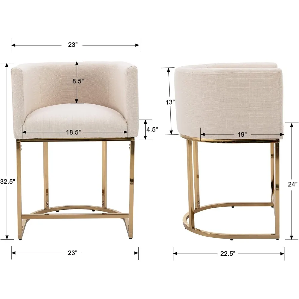 Cream Linen Bar Stools Set of 3, 24