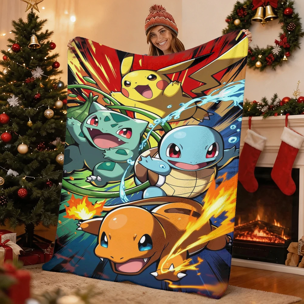 Pokemon Pikachu Charmander Bulbasaur Squirtle Flannel Throw Blanket Soft Warm Sofa Bed Anime Home Decor Gift Blanket