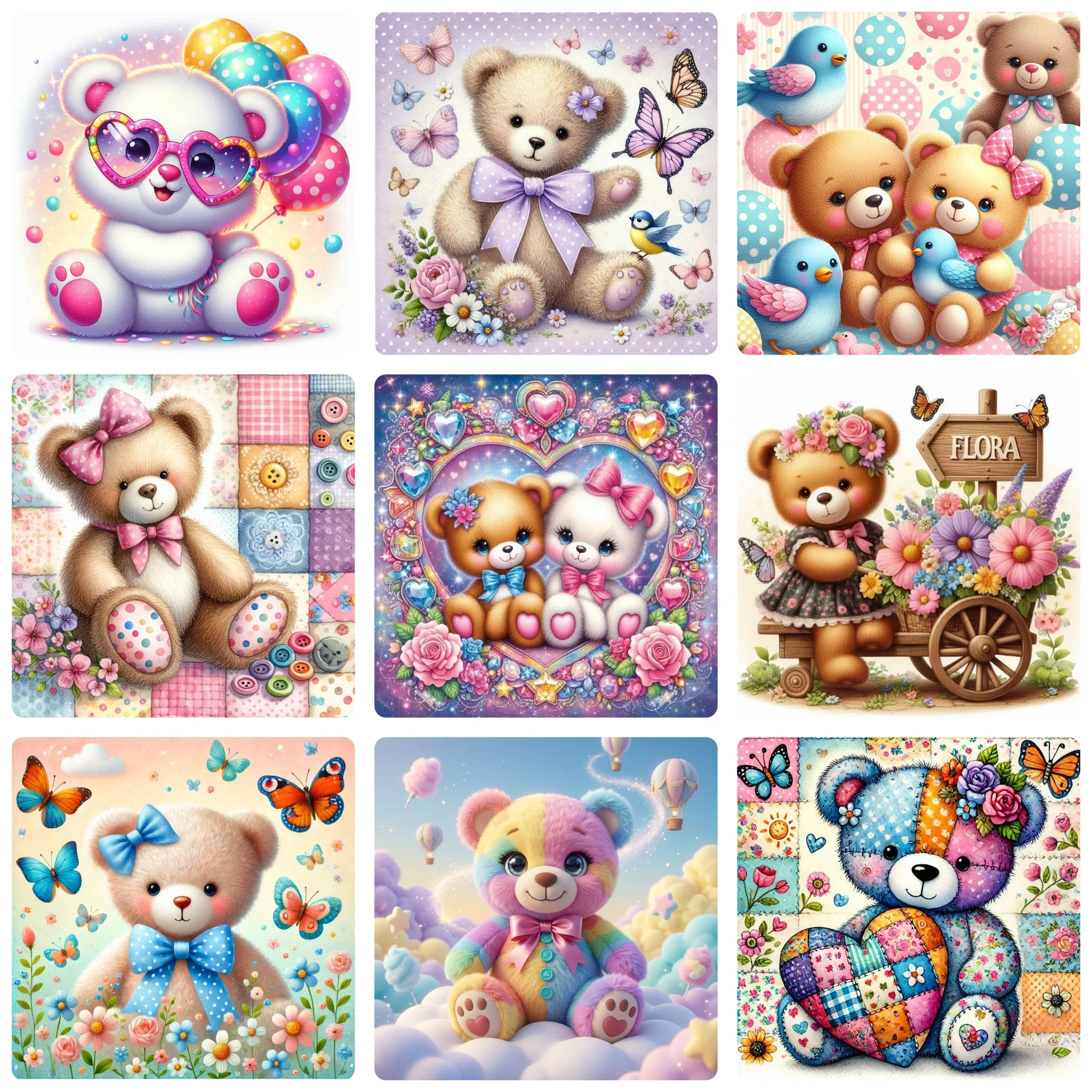DIY Cute Teddy Bear Diamond Painting, Pastel Cartoon Animal Art For Living Room Home Wall Decoration Handmade Gift