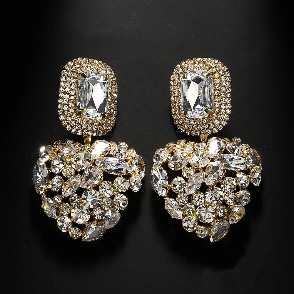 Stonefans Shiny Rhinestone Heart Dangle Earrings Luxury for Women Fashion Jewelry Square Earrings Statement 2024 Designer Y2k