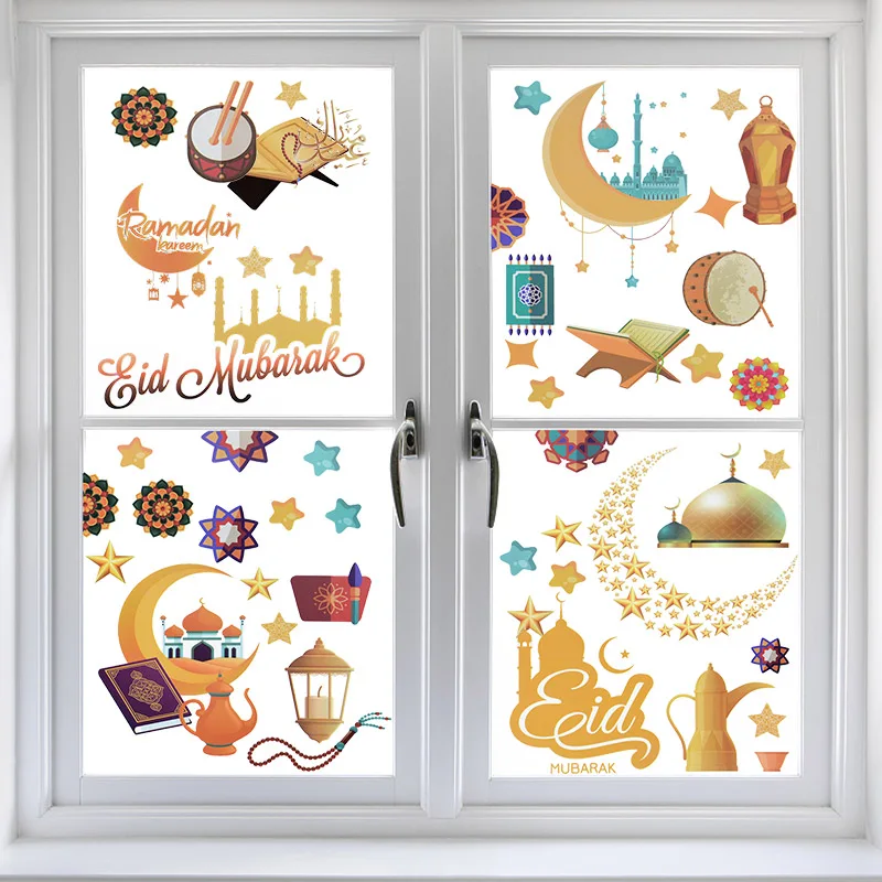 

9Pcs Eid Mubarak Window Sticker Ornament Ramadan Decoration 2024 For Home Kareem Eid Gifts Islam Muslim Festival Party Supplies