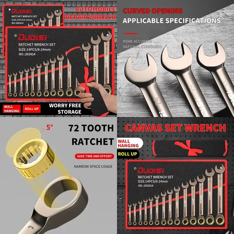Versatile 6-14pc Carbon Steel Ratchet Wrench Set with Multi-Angle Head, Quick Precision 72-Tooth Mechanism, 180° Swing