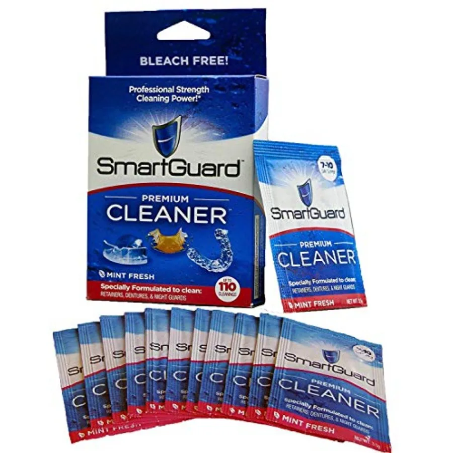 SmartGuard Premium Cleaner Crystals 110 Cleanings - Removes Stain, Plaque and Bad Odor from Dentures, Clear Braces, Mouth Guard