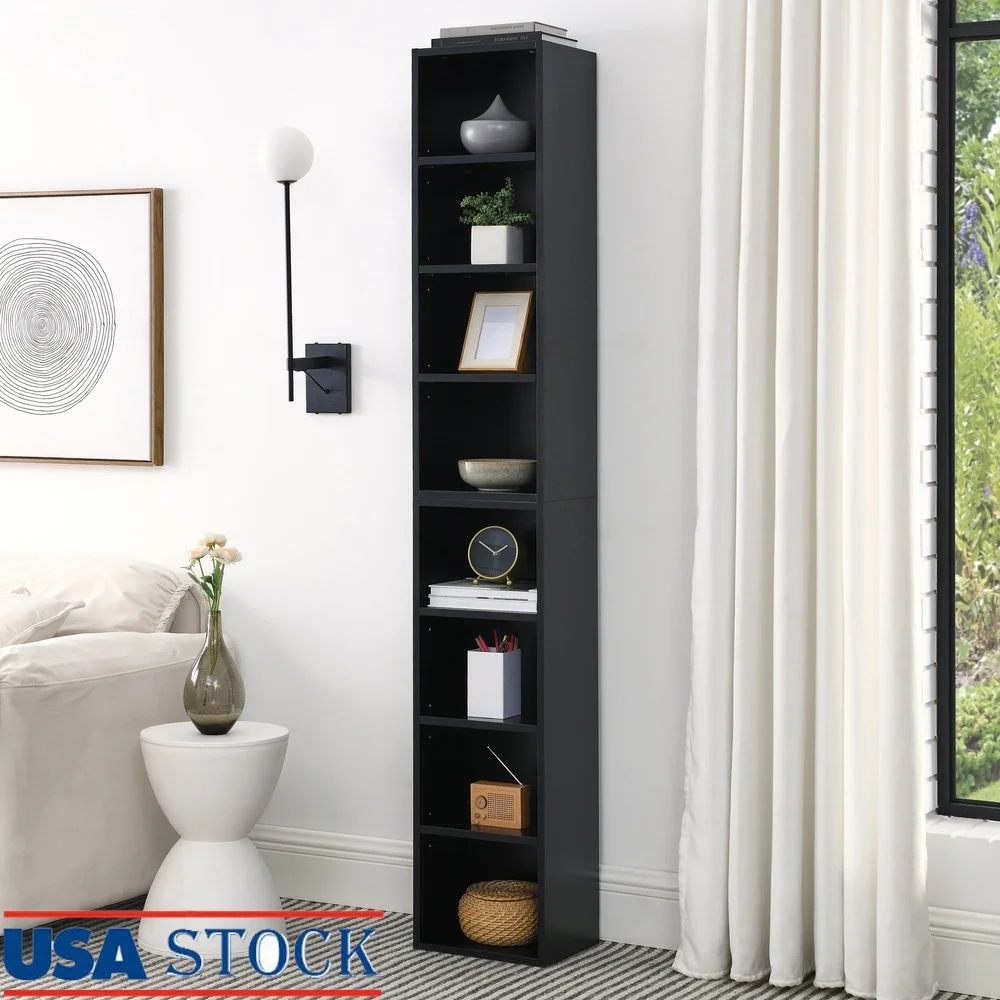 

8-Cube Storage Organizer Tall Narrow Bookcase Adjustable Shelves Home Office Corner Furniture Durable Easy Assembly