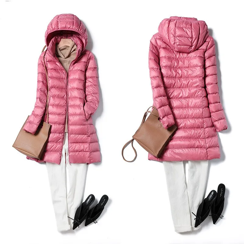 Women Winter Korean Style Lightweight Slim Fit Long Sleeve Jacket with Detachable Hood Zipper Closure Solid Color Breathable