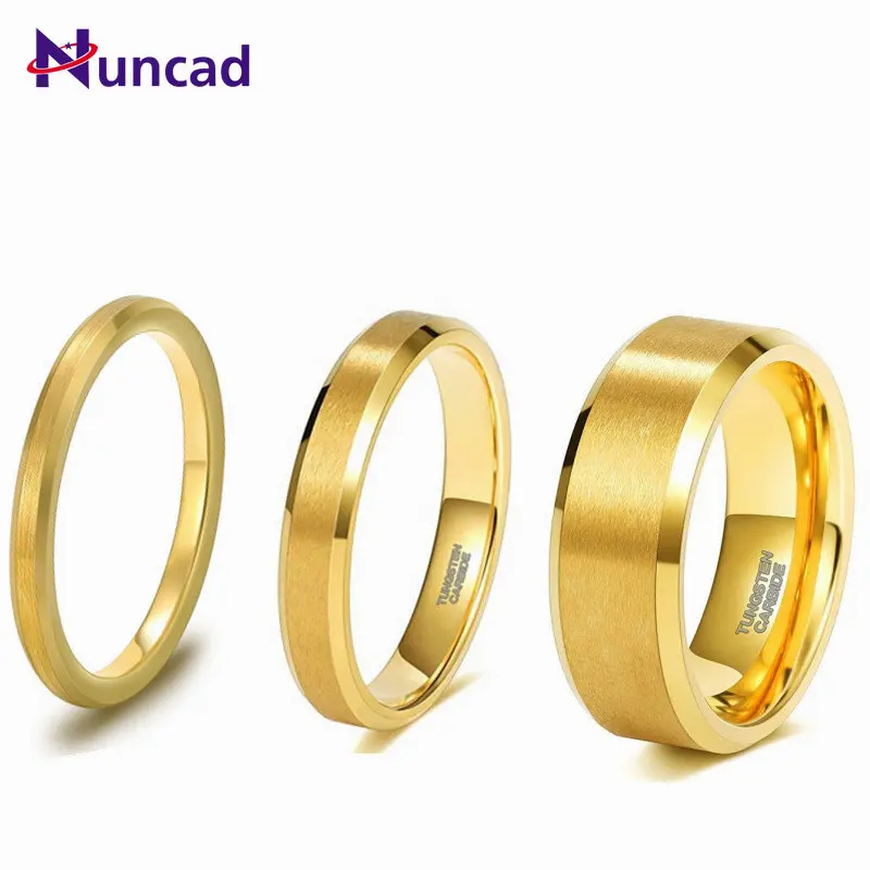 NUNCAD 8mm Tungsten Carbide Ring Beveled Edge Brushed Gold Ring for Men and Women Couples Wedding Jewelry Wholesale