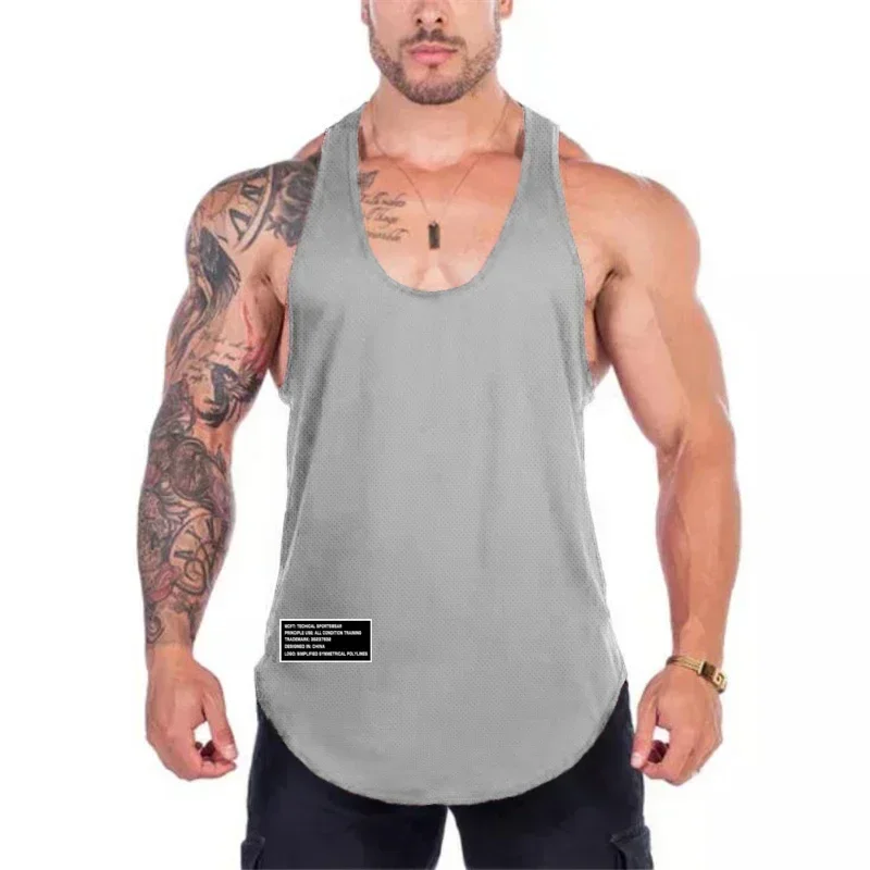 Brand Gym Running Sport Tank Tops Mens Bodybuilding Fitness Sleeveless Vests Mesh Breathable Quick Dry Cool Feeling Summer Shirt