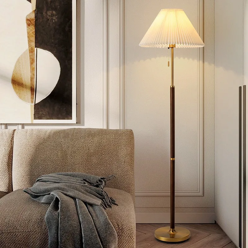 

American Floor Lamp Vintage Pleated Fabric Standing Lights Living Room Study Bedroom Home Design E27 Standing Lamps Night Light