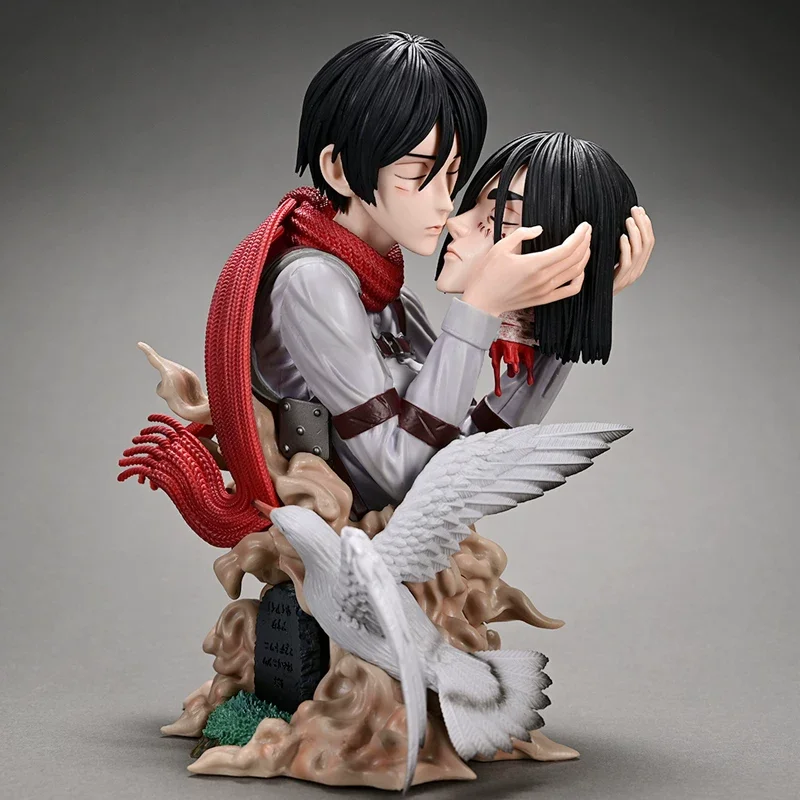 

New Attack On Titan Final Scene Death Kiss Mikasa Ackerman Eren Yeager Bust Statue Painted Anime Figure Sculpture For Anime Fans