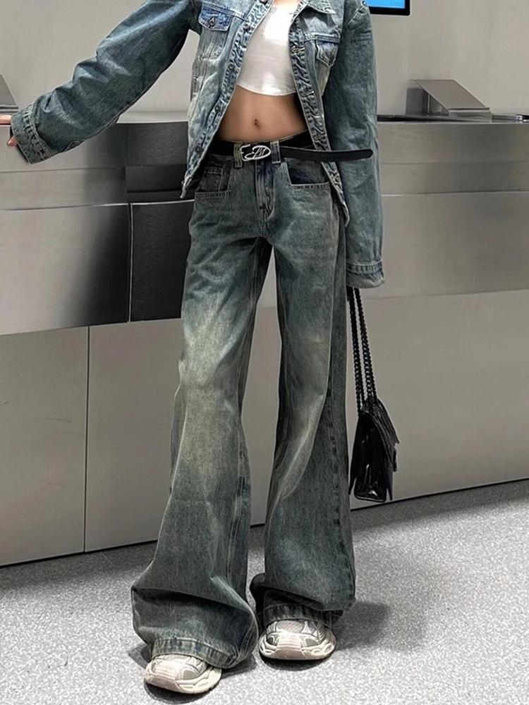 

Women's High Waist Straight Vintage Jeans Blue High Street Casual Baggy Pants Wide Leg Y2K Korean Fashion Female Denim Trouser