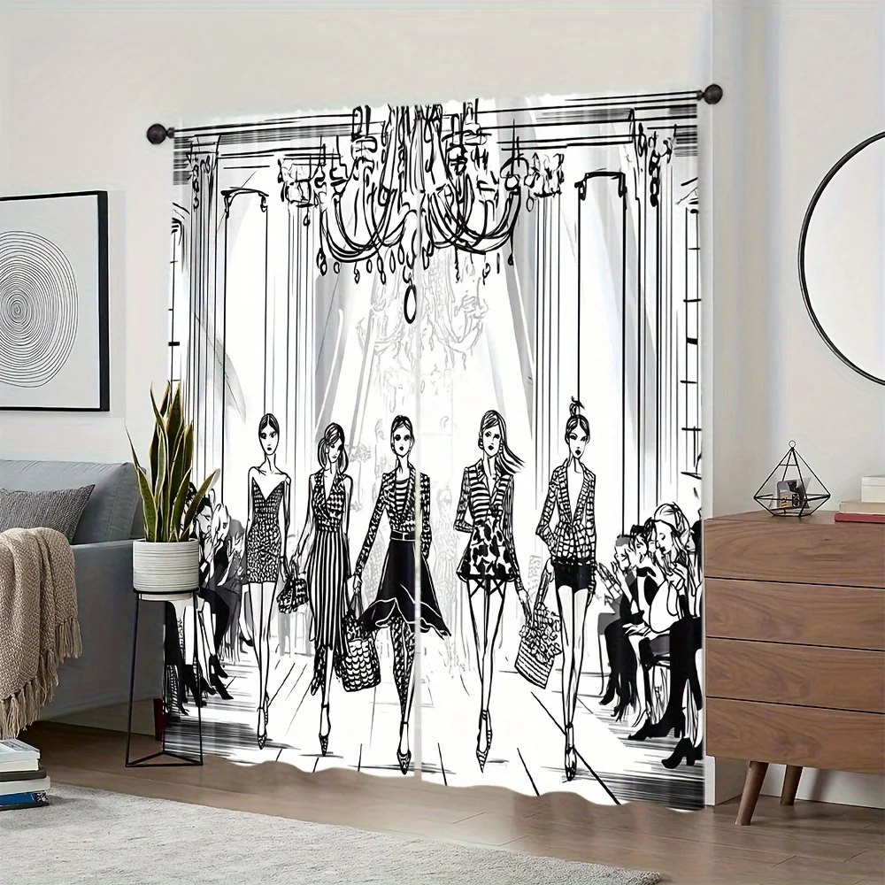 Boho Chic Fashion Illustration Curtain Panel for Living Room Modern Home Decor Curtain