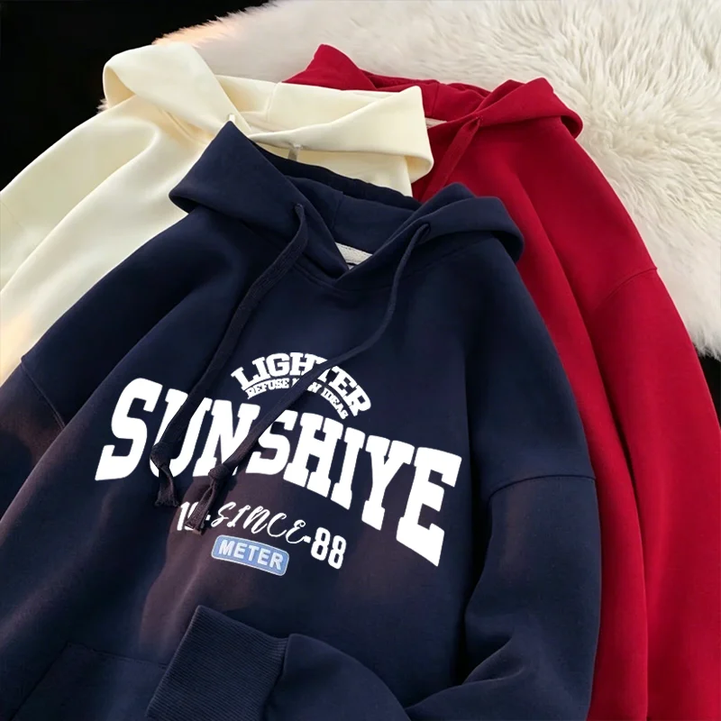 Unisex Vintage Kapuzenpullover mit Buchstabenprint, Oversized Loose Pullover Sweatshirt, Herbst Winter Casual Streetwear Kapuzenoberteil – Detail 2