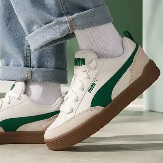 Puma Unisex Low Top Skate Sneakers 397262-02 White Dark Green Off White Mixed Material Patchwork Gum Sole Retro Casual Street Sh