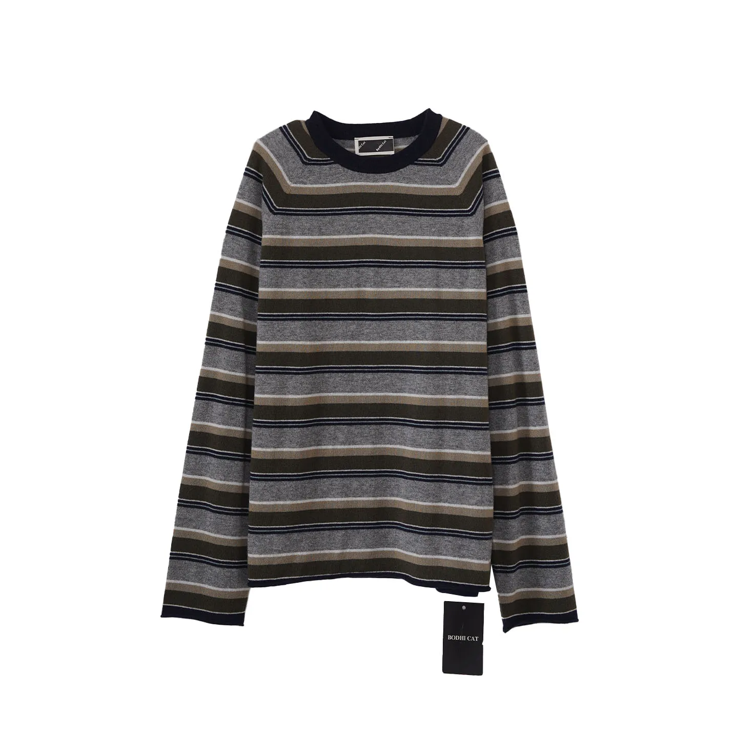 

Bodhl Camere Knitted irt Women's Skin-friendly Stripe Color-bloing Lazy Sle round Ne Long Sve Regular Fit