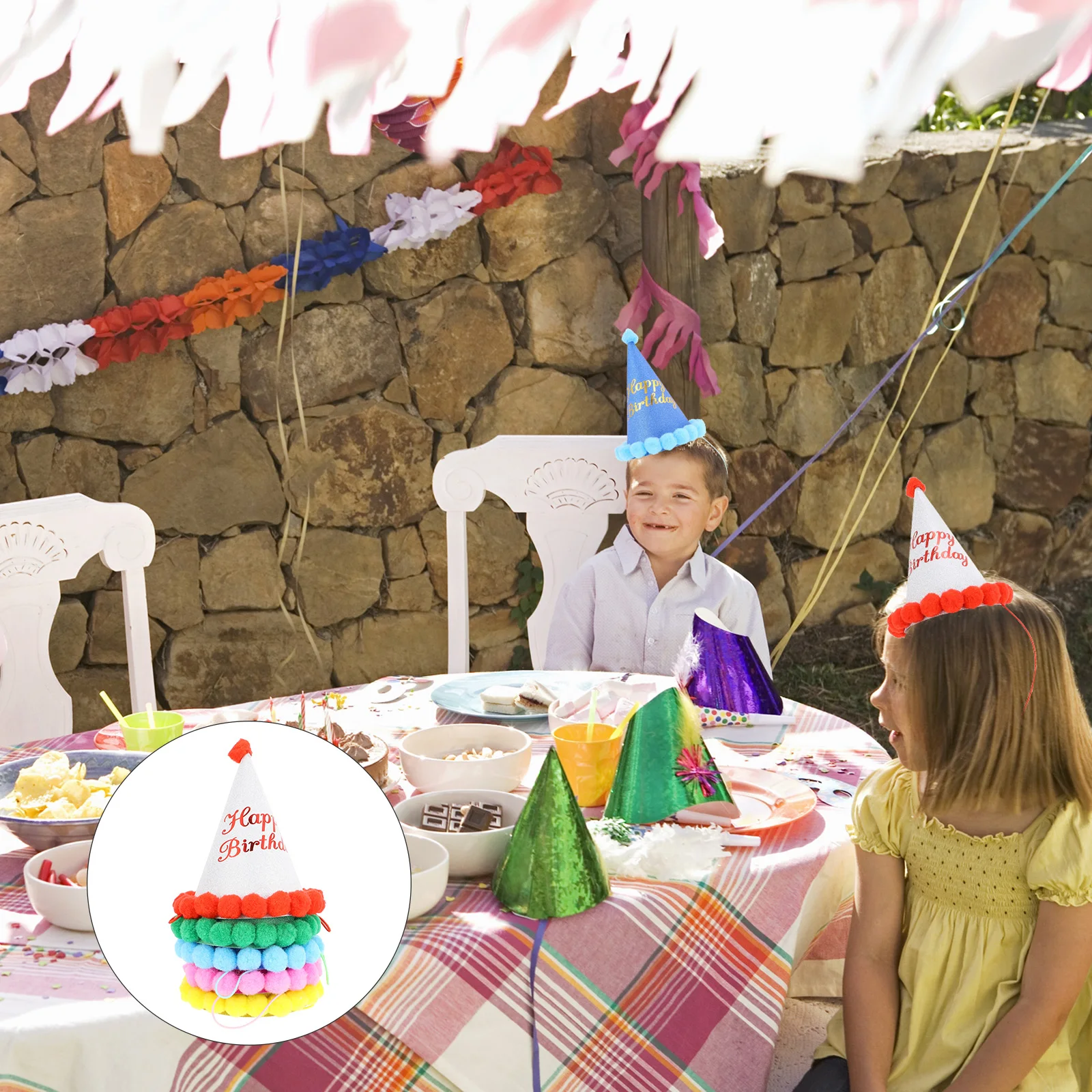 

10pcs Birthday Pompom Hats Kids Glitter Cone Hats Multicolor Party Accessory Costume Headdress Happy Birthday Hat Baby