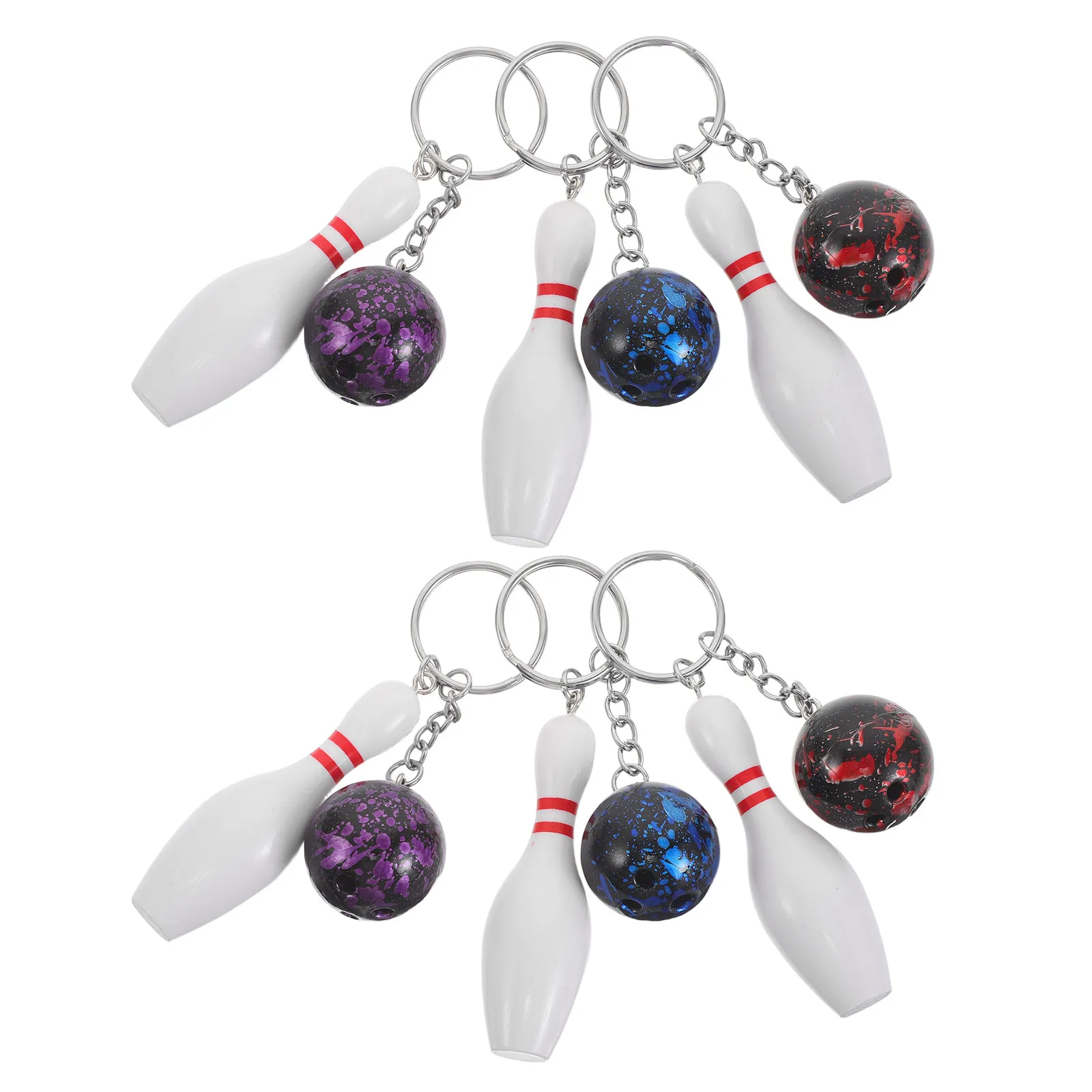 6Pcs Bowling Keychain Sport Theme Miniature Bowling Pin Ball Pendant for Backpack Decoration Multicolor Party Favors