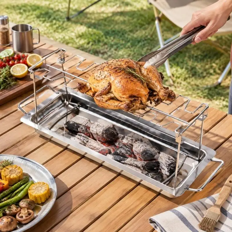 Chicken Leg and Wing Roasting Rack, 14-Position Steel Roaster with Juice Tray for Barbecue Cookers, Household Ovens, and 37JD