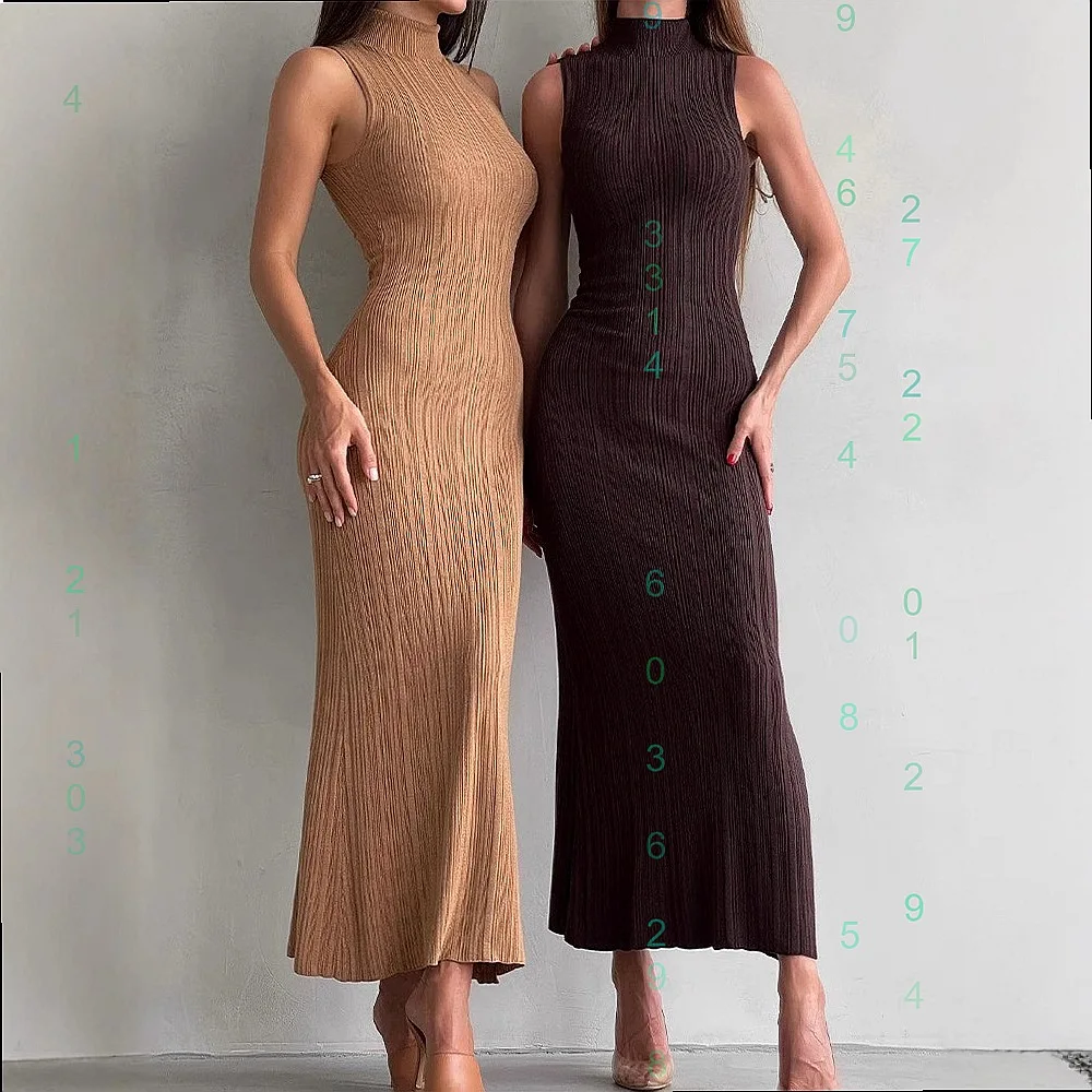 

Knit Turtleneck Sleeveless Bodycon Dress Spring Summer Midi Dresses Elegant French Style Fitted Jumpsuit