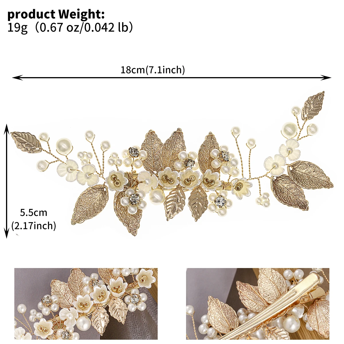 مشبك شعر لؤلؤي للعروس، دبوس شعر أنيق على شكل أوراق معدنية كلاسيكية، إكسسوارات شعر نسائية عصرية كهدية #6