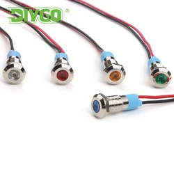 Luz indicadora de metal à prova d'água, 8mm, lâmpada de sinal led com fio 3v 6v 12v 24v 110v 220v, equipamento vermelho/amarelo/azul/verde/branco