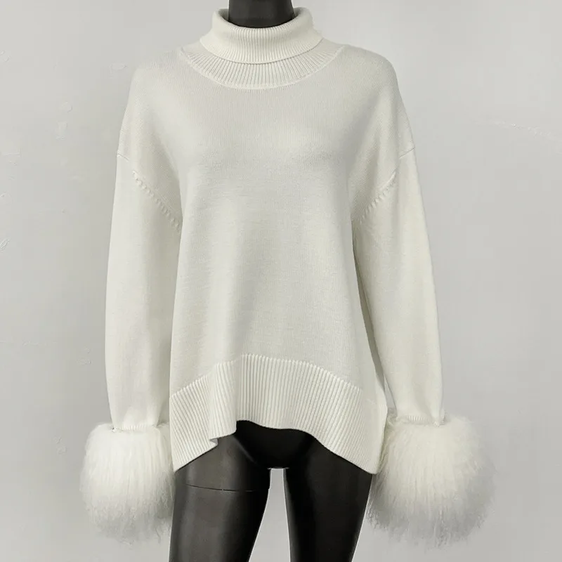 HUISONG ファッションプルオーバー女性ニットコート女性羊の毛皮ニットコート女性モンゴル羊の毛皮暖かいセーター秋冬
