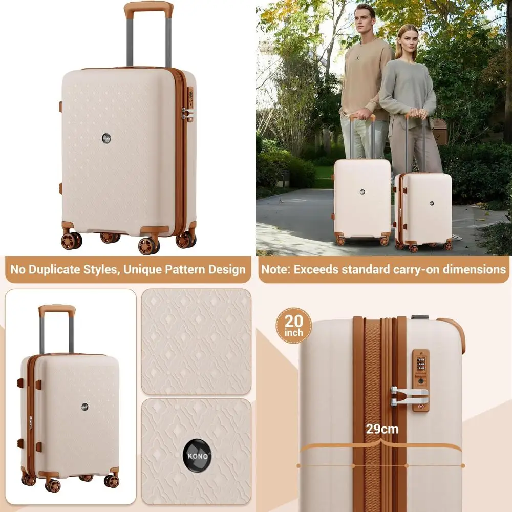 

20-дюймовый прочный расширяемый чемодан с твердым корпусом для коротких поездок, вращающиеся колеса на 360 градусов, замок TSA, белый