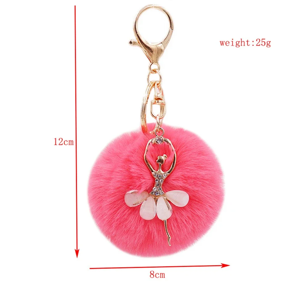 Fashion Rhinestone Ballet Dancer Keychain Cute Plush Ball Keyring for Women Girls Car Handbag Backpack Phone Pendant Accessories