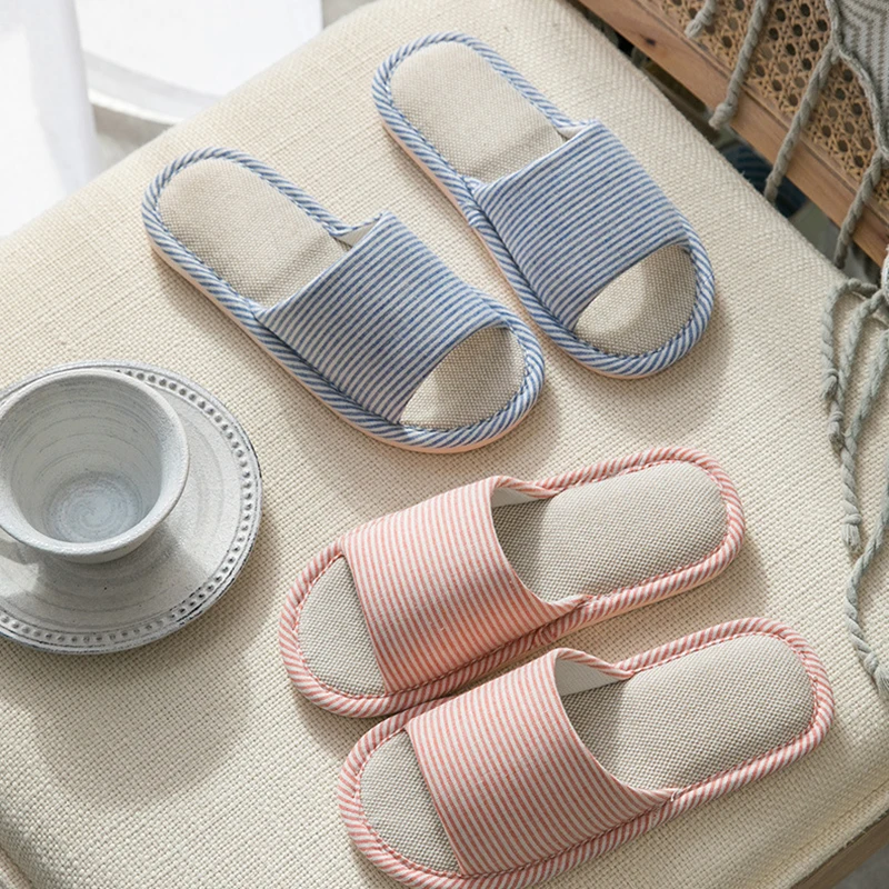 Linen Slippers For Women Spring Autumn Indoor Household Use Cotton Comfortable Living Slippers Anti Slip For Men And Couples