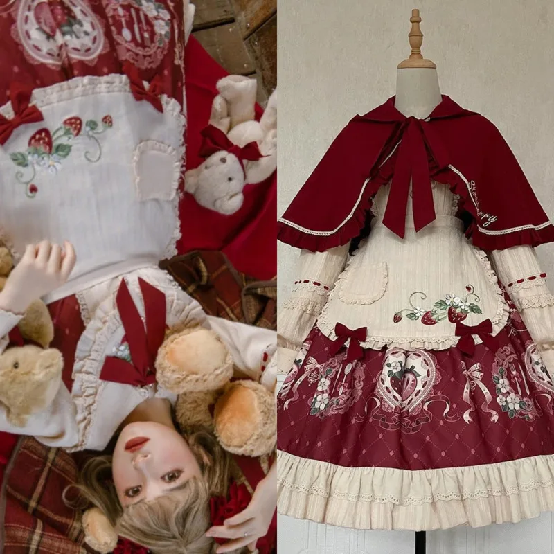 

Elegant Y2K Strawberry Dresses Kawaii Lolita OP With Cape JK Style Two-Piece Dress Set Lolita Cosplay Outfit Arrival Dresses New