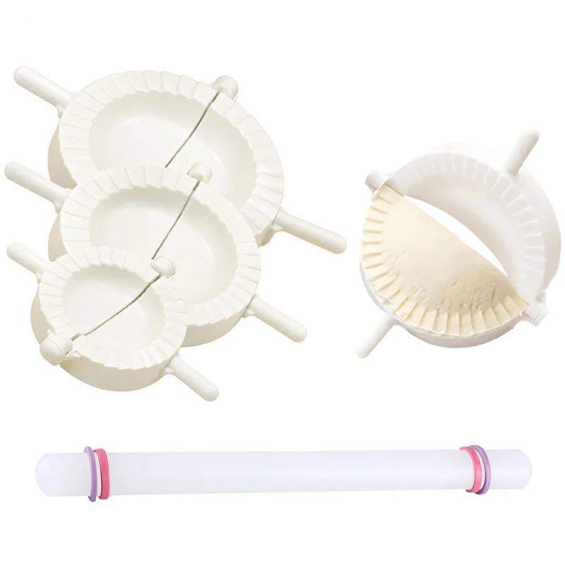 4PCS Dumpling Making Kit Plastic Dough Press Molds with Roller Pin Home Party Appetizer Prep Easy Gyoza Empanada Ravioli ZYF