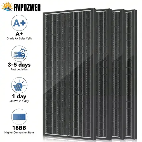 Rvpozwer 400W/200W/100W 12V Solar Panels 18BB Design High Conversion Module Mono N-Type Solar PV Power for Household Outdoor