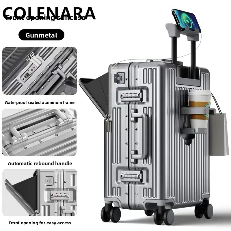 

COLENARA 20"24"26 Inch Luggage Front Opening Laptop Trolley Case Rolling Suitcase Men's Business Aluminum Frame Boarding Case