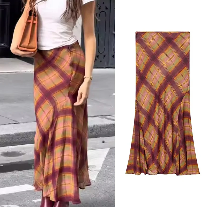 

Women Skirts 2025 Women Autumn New Fashion Checkered Print High Waist Asymmetrical Wrinkle Hem Short Skirts Women Elegant Skirts