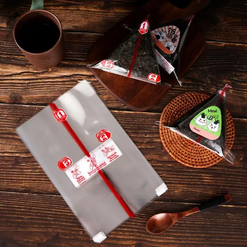 New 200Pcs Triangular Rice Ball Packaging Bag With Stickers Mold Nori Seaweed Onigiri Sushi Plastic Gift Bags Bento Accessories