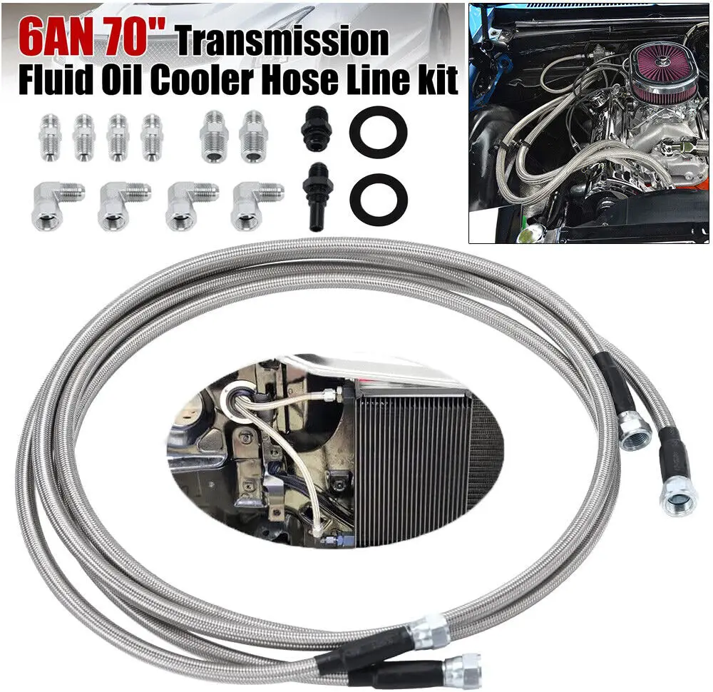 

70” Flexible SS Braided Transmission Cooler Lines Kit 6AN For GM 4L60E 4L80E