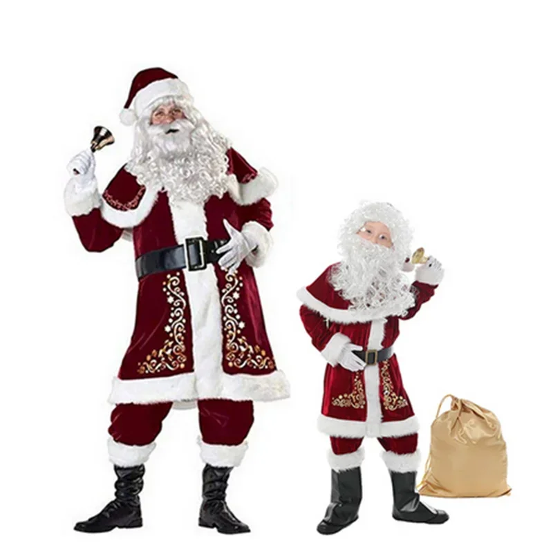 Natal papai noel terno adulto natal cosplay traje vermelho deluxe veludo fantasia conjunto festa de natal homem traje S-XXL