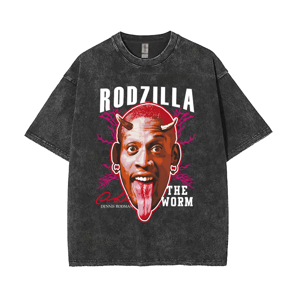 Washed Vintage The Worm Dennis Rodman Bad As I Wanna Be Graphic T-shirt Men Fashion Oversized T Shirts Male Rock Retr Streetwear